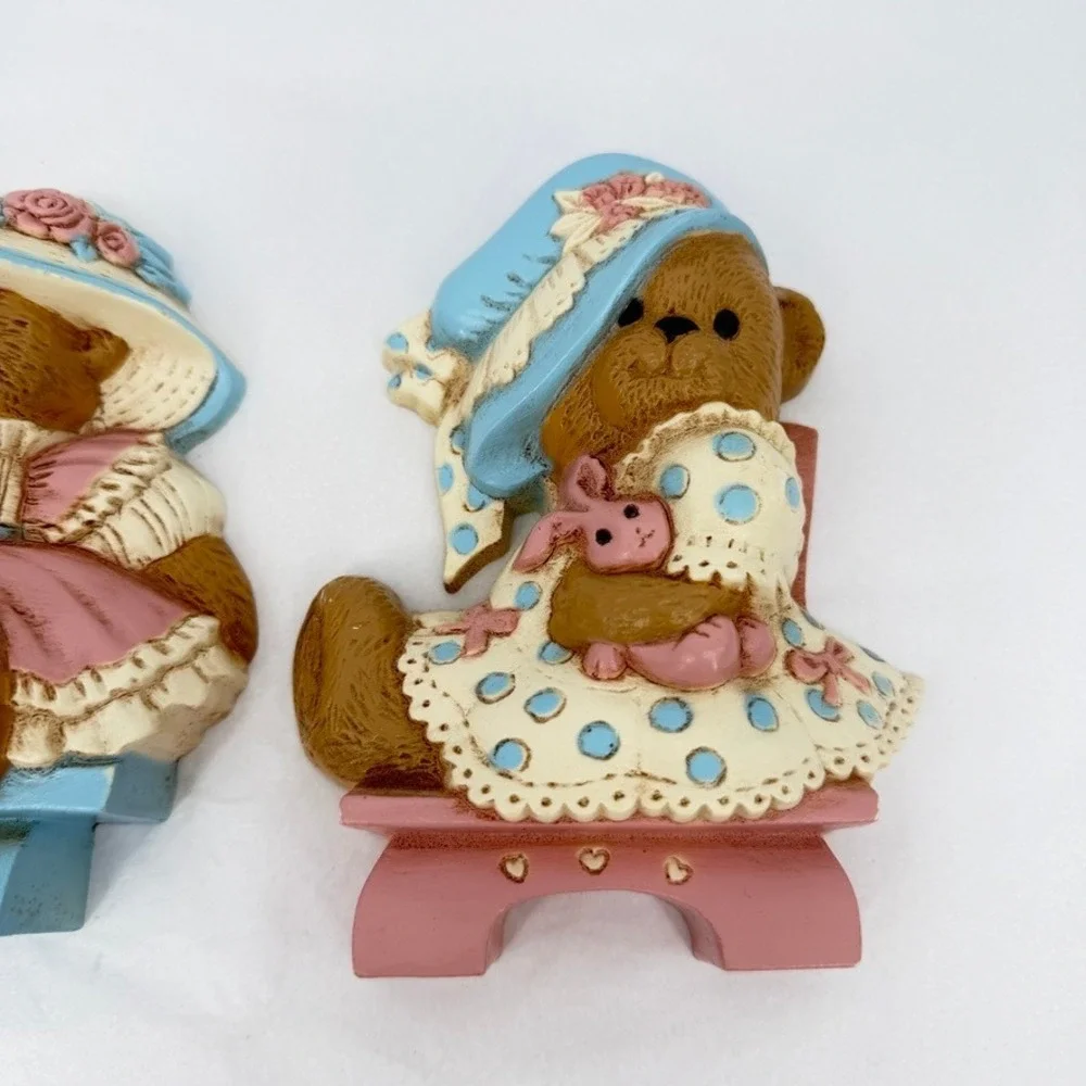 Burwood Products Wall Hanging Teddy Bear Trio VTG Decor Set 3375 Nursery MCM